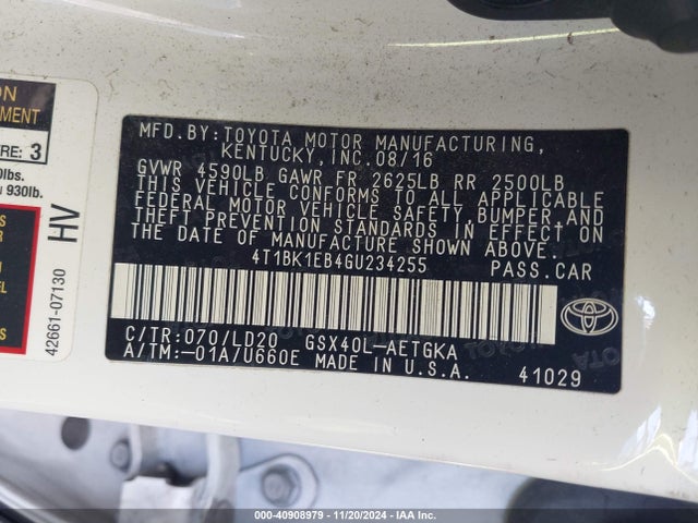 4T1BK1EB4GU234255 Toyota AVALON XLE