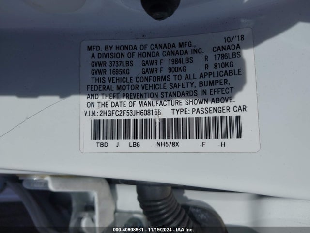 Honda Civic Lx 2018 2HGFC2F53JH608156 Image 9