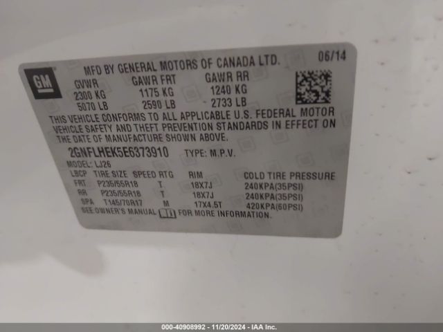 2GNFLHEK5E6373910 Chevrolet Equinox Ltz