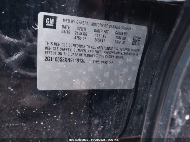 Chevrolet IMPALA 1LT 2017 2G1105S3XH9119130 Image 9