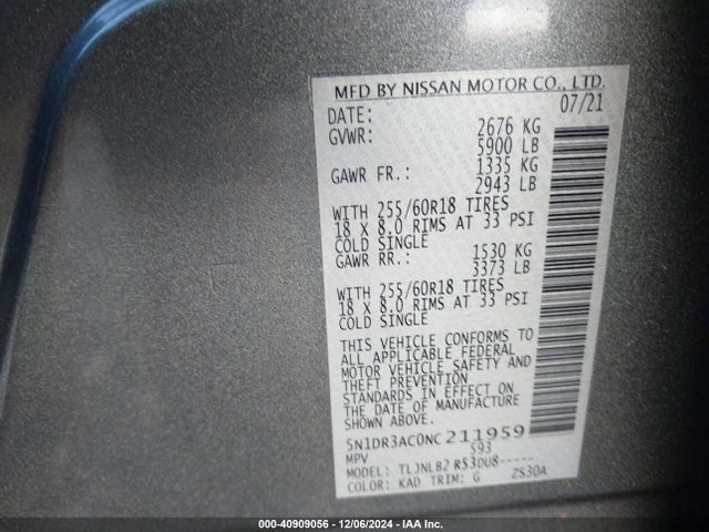5N1DR3AC0NC211959 Nissan Pathfinder S 4wd