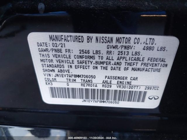JN1EV7AP8MM706050 Infiniti Q50 PURE