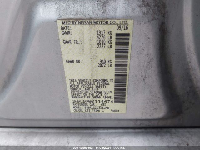 1N4AL3AP6HC114674 Nissan Altima 2.5/2.5 S/2.5 Sl/2.5 Sr/2.5 Sv