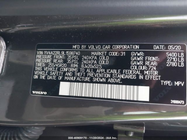 2020 VOLVO XC60 YV4A22RL9L1598740 Photo 8