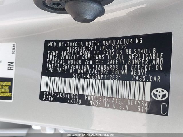 5YFT4MCE5NP112631 Toyota Corolla Xse