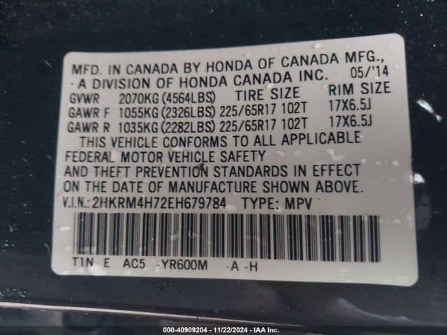Honda Cr-v Ex-l 2014 2HKRM4H72EH679784 Image 9