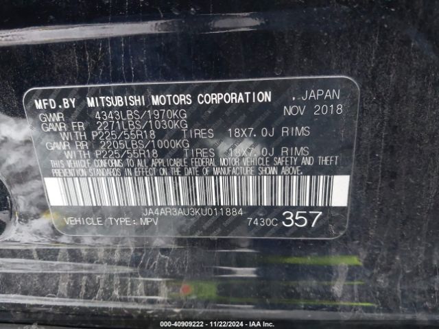 JA4AR3AU3KU011884 Mitsubishi Outlander Sport 2.0 Le