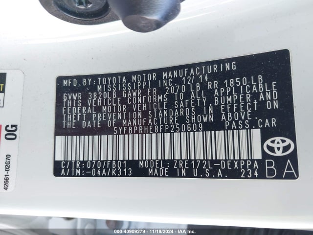 Toyota Corolla Eco/eco Plus/eco Premium 2015 5YFBPRHE8FP250609 Image 9