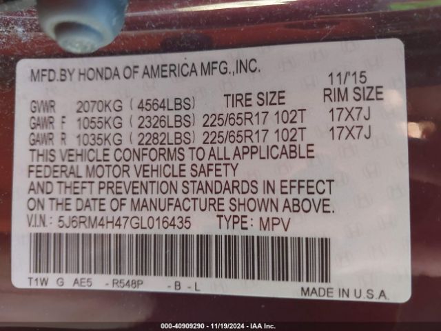 5J6RM4H47GL016435 Honda CR-V SE