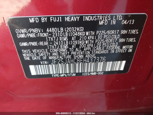 Subaru Forester 2.5i Limited 2014 JF2SJAHC8EH437376 Image 9