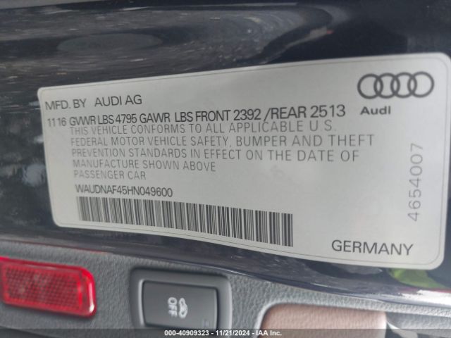 WAUDNAF45HN049600 Audi A4 2.0t Season Of Audi Premium