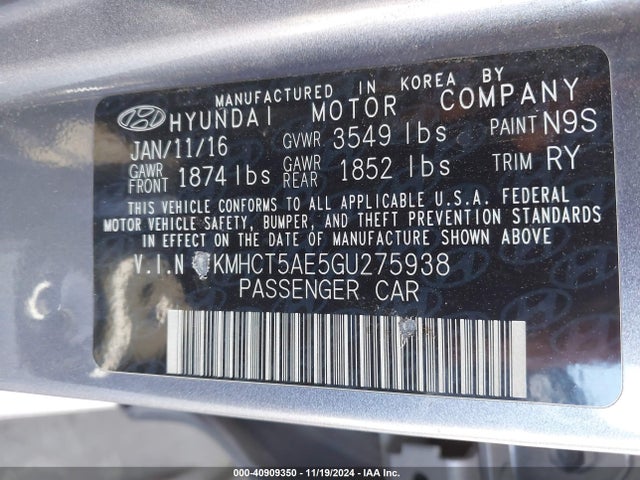 KMHCT5AE5GU275938 Hyundai ACCENT SE