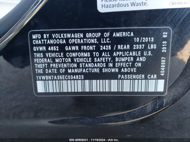 1VWBN7A35EC034823 Volkswagen Passat 2.0l Tdi Se