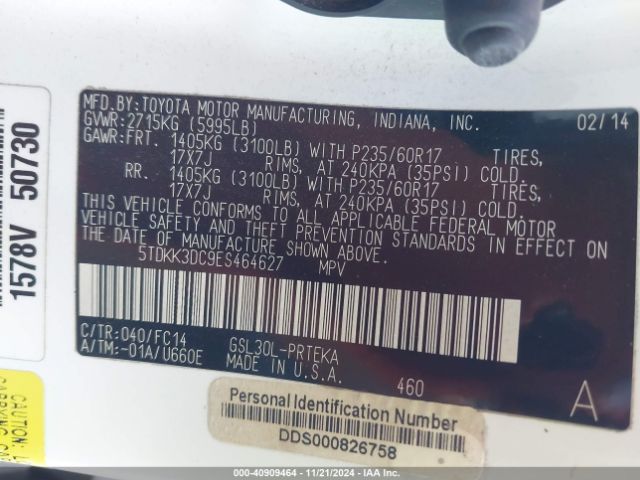 5TDKK3DC9ES464627 Toyota Sienna Le V6 8 Passenger