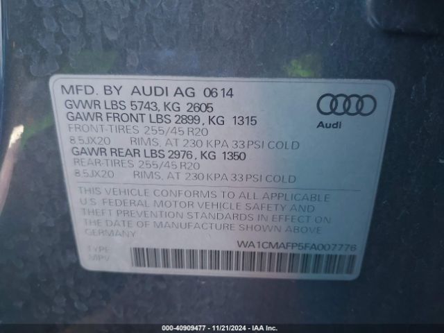 WA1CMAFP5FA007776 Audi Q5 3.0 Tdi Premium Plus