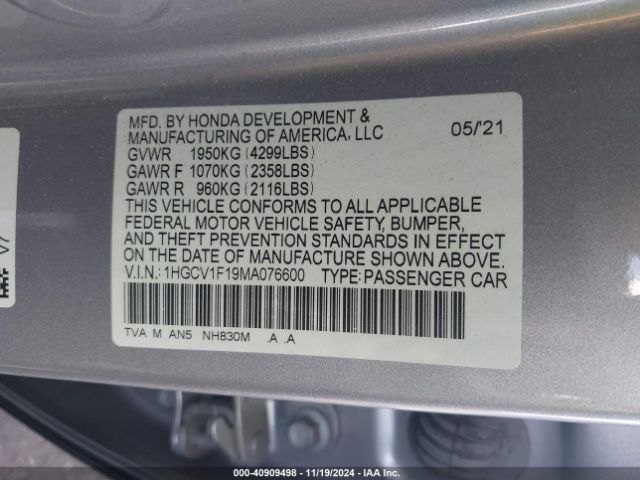 1HGCV1F19MA076600 Honda ACCORD LX