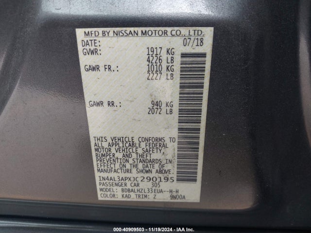Nissan Altima 2.5 Sr 2018 1N4AL3APXJC290195 Image 9