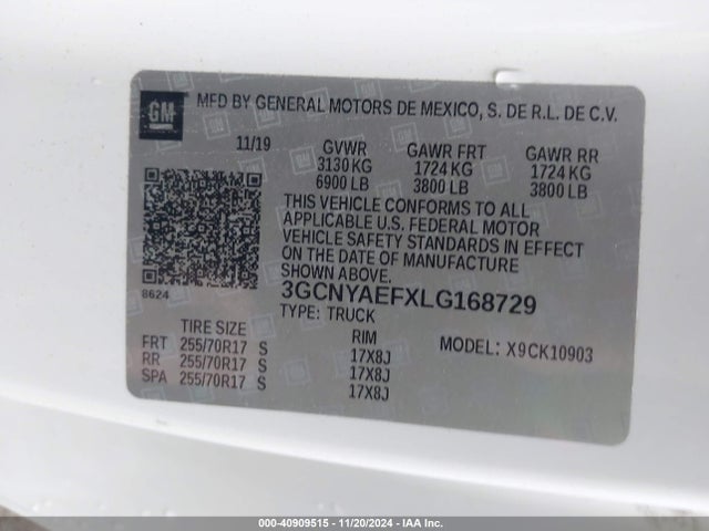 3GCNYAEFXLG168729 Chevrolet Silverado 1500 4wd  Long Bed Wt