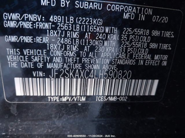 JF2SKAXC4LH590820 Subaru Forester Touring