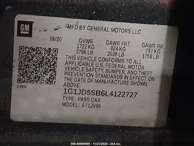 1G1JD5SB6L4122727 Chevrolet Sonic Fwd  Lt