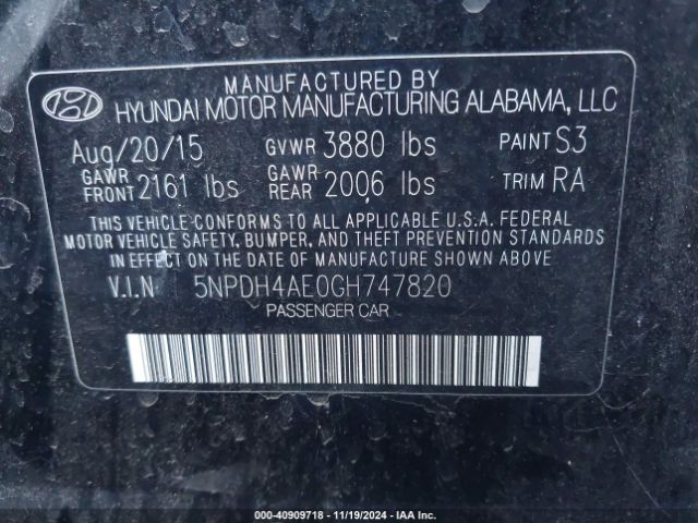 5NPDH4AE0GH747820 Hyundai ELANTRA SE