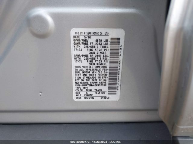 JN8AT2MV4GW137399 Nissan ROGUE S