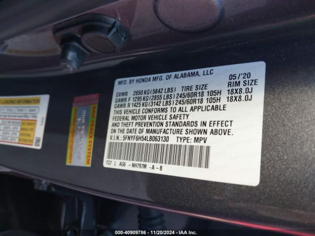 5FNYF6H54LB063130 Honda Pilot Awd Ex-l
