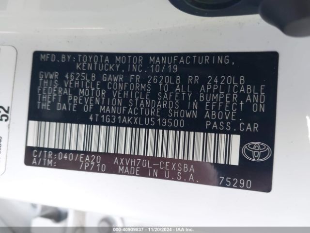 4T1G31AKXLU519500 Toyota Camry Se Hybrid