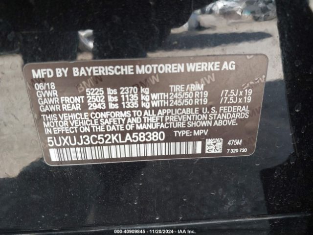 5UXUJ3C52KLA58380 BMW X4 Xdrive30i