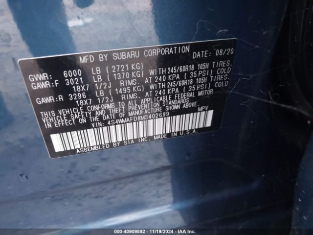 4S4WMAFD8M3402699 Subaru Ascent Premium