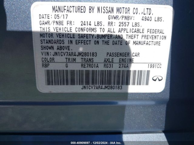 JN1CV7AR4JM280183 Infiniti Q50 2.0t Luxe