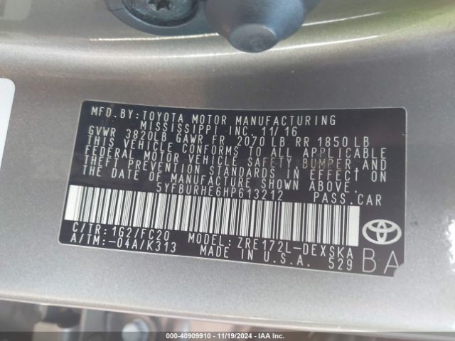5YFBURHE6HP613212 Toyota Corolla L/le/xle/se/xse
