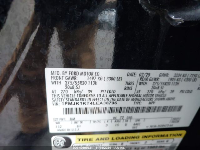 1FMJK1KT4LEA38796 Ford Expedition Limited Max