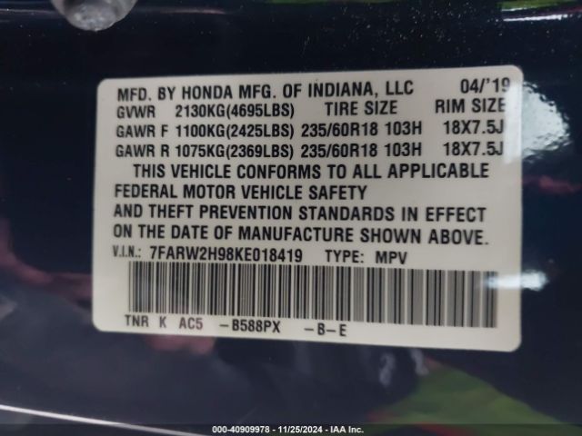 7FARW2H98KE018419 Honda Cr-v Touring
