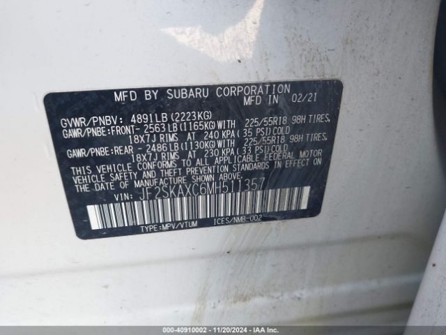 JF2SKAXC6MH511357 Subaru Forester Touring