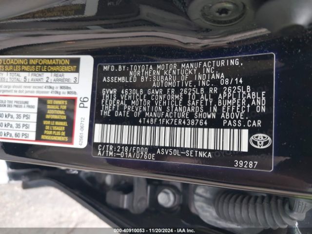 4T4BF1FK7ER438764 Toyota CAMRY LE