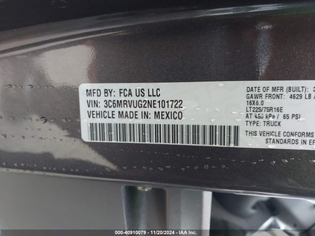 3C6MRVUG2NE101722 RAM Promaster 3500 Window Van High Roof 159 Wb Ext