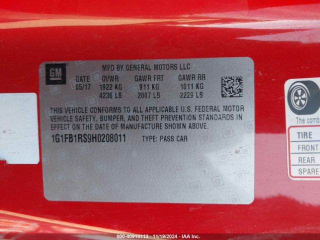 1G1FB1RS9H0208011 Chevrolet Camaro 1lt