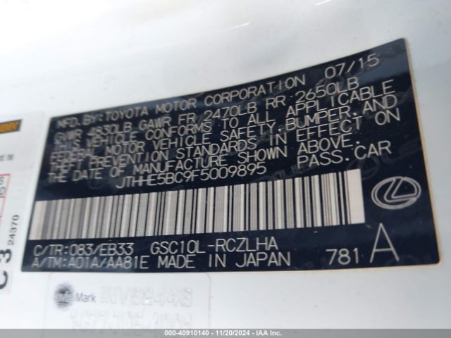 JTHHE5BC9F5009895 Lexus RC 350
