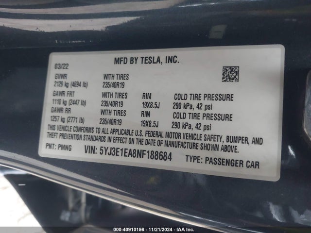 2022 TESLA MODEL 3 5YJ3E1EA8NF188684 Photo 8
