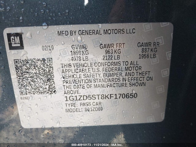 Chevrolet MALIBU LT 2019 1G1ZD5ST8KF170650 Image 9