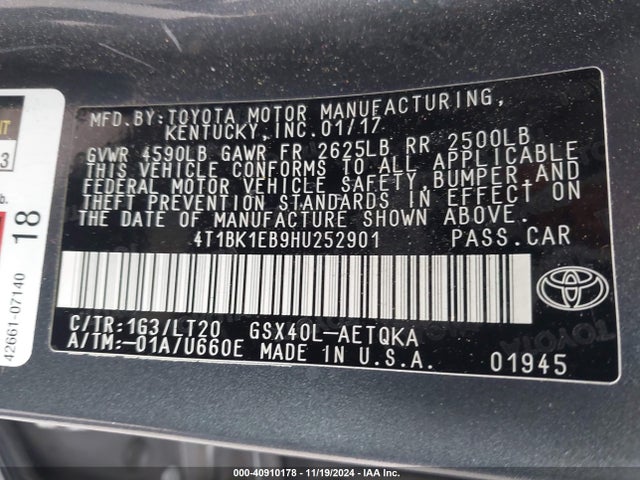 4T1BK1EB9HU252901 Toyota Avalon Touring