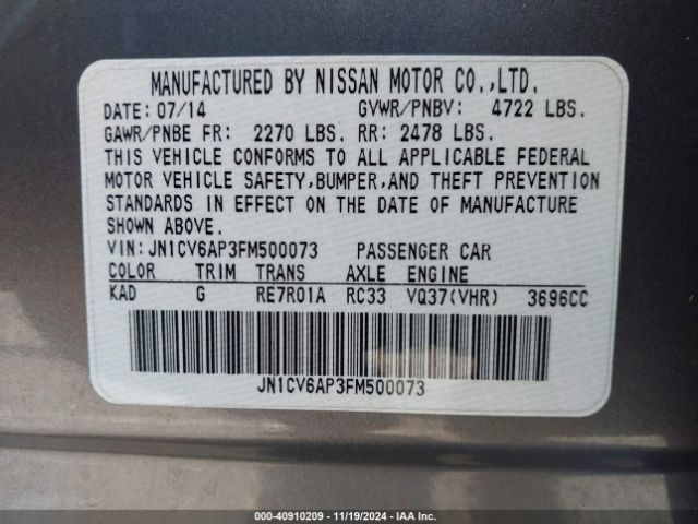 JN1CV6AP3FM500073 Infiniti Q40
