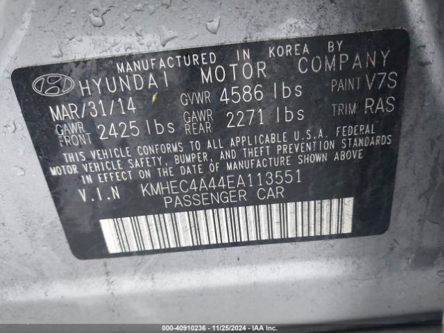 KMHEC4A44EA113551 Hyundai SONATA HYBRID