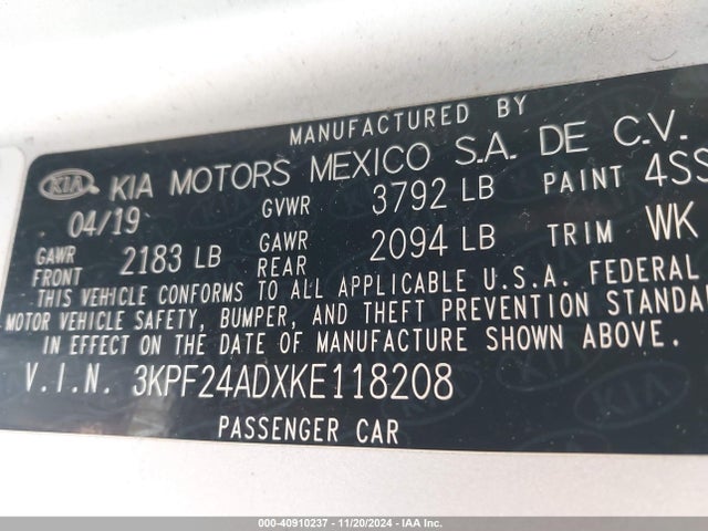 KIA Forte Lxs 2019 3KPF24ADXKE118208 Image 9
