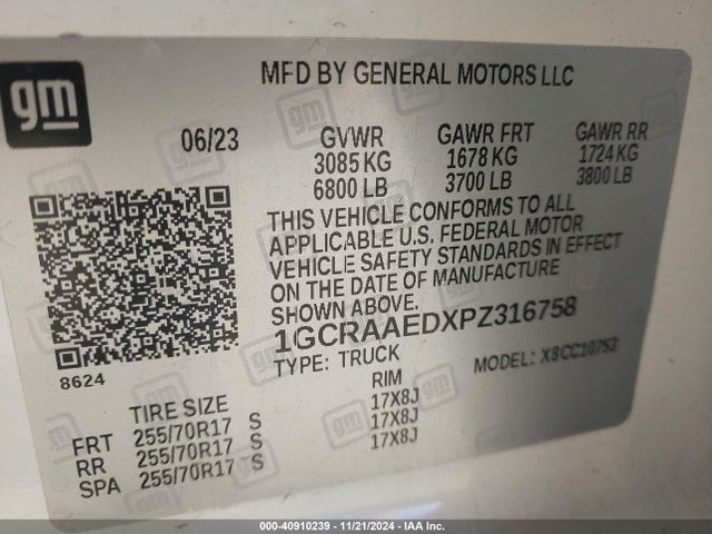 1GCRAAEDXPZ316758 Chevrolet Silverado 1500 2wd  Standard Bed Wt