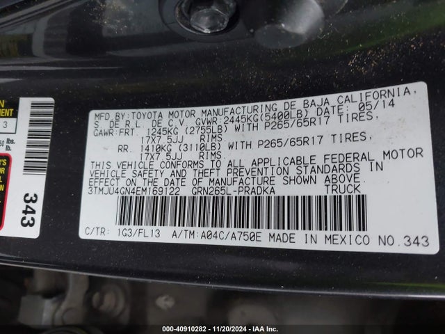 Toyota Tacoma Double Cab Prerunner 2014 3TMJU4GN4EM169122 Image 9