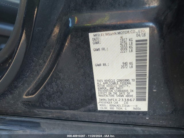 Nissan Altima 2.5 Sv 2018 1N4AL3AP1JC233867 Image 9