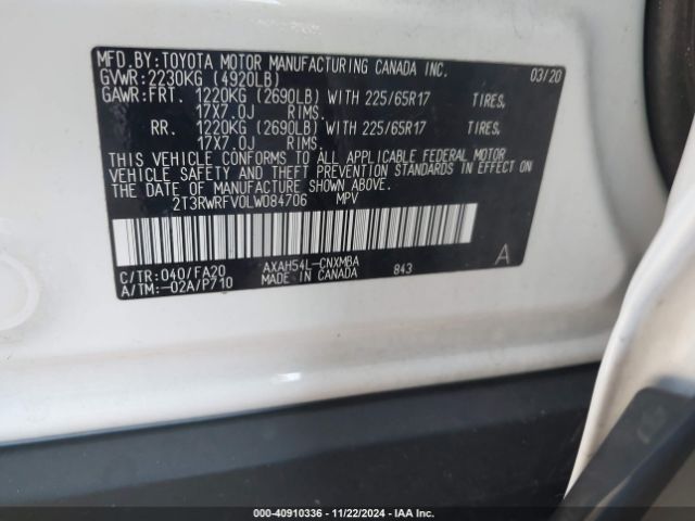 2T3RWRFV0LW084706 Toyota Rav4 Hybrid Xle