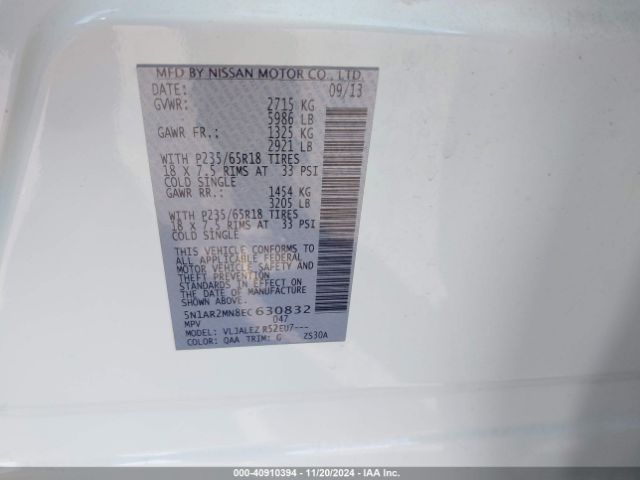 5N1AR2MN8EC630832 Nissan Pathfinder Sv